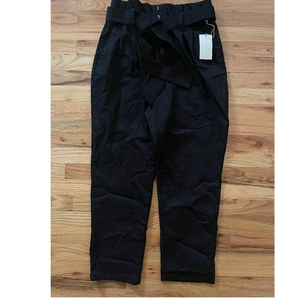 A New Day Women's Paperbag Belt High Waist Straight Leg Pants Size 10 Black NWT